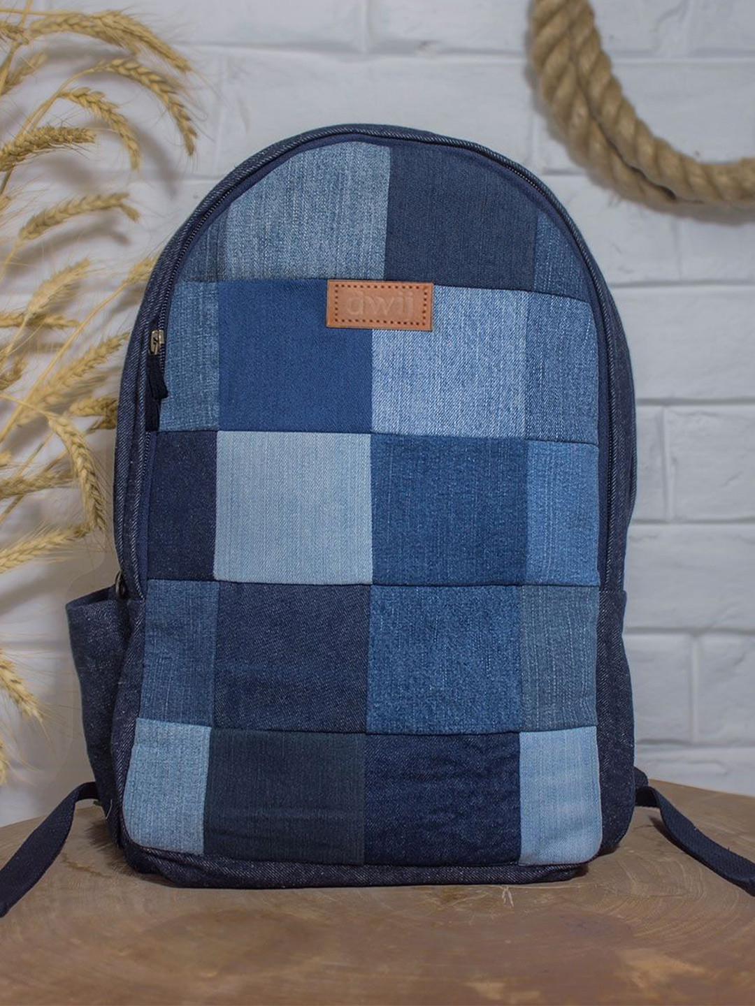 DWIJ Unisex Upcycled Random Denim & Felt Travel Backpack