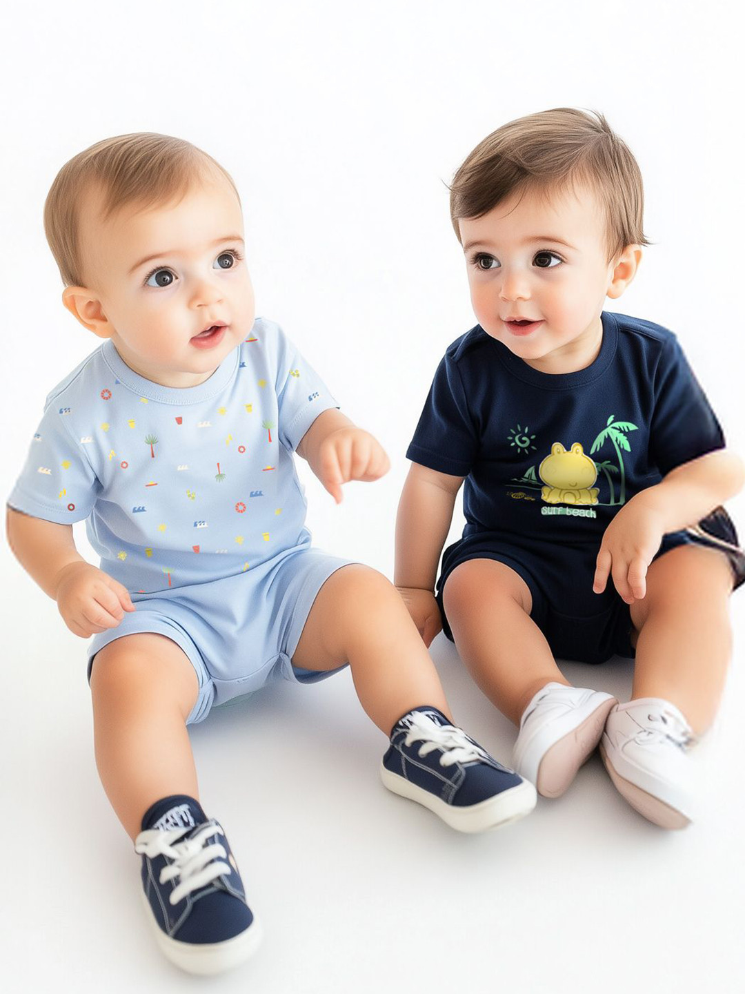 Nauti Nati Infants' Cotton Pack of 2 Ocean Print T-shirt