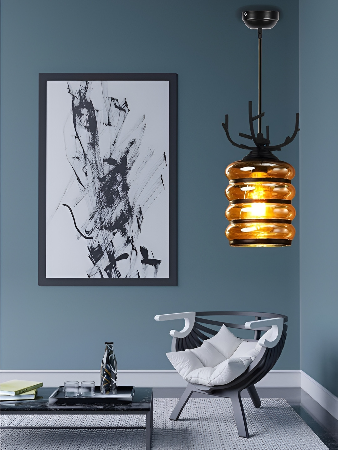 KINIS Modern and Unique Style Brown & Black Textured Glass Quirky Ceiling Lamp
