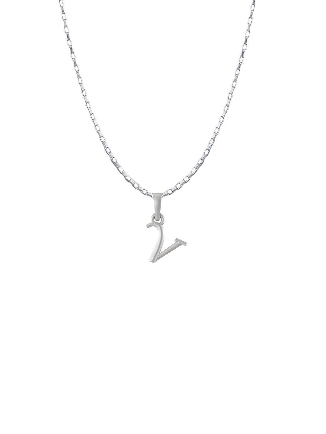 AKSHAT SAPPHIRE 925 Sterling Silver V Alphabet Pendant With Box Chain