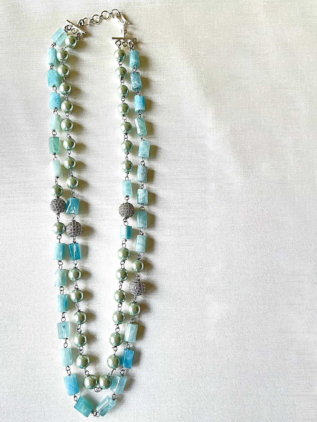 JewelTreeTz Rhodium Plated Baguette Agate Studded Layered Necklace