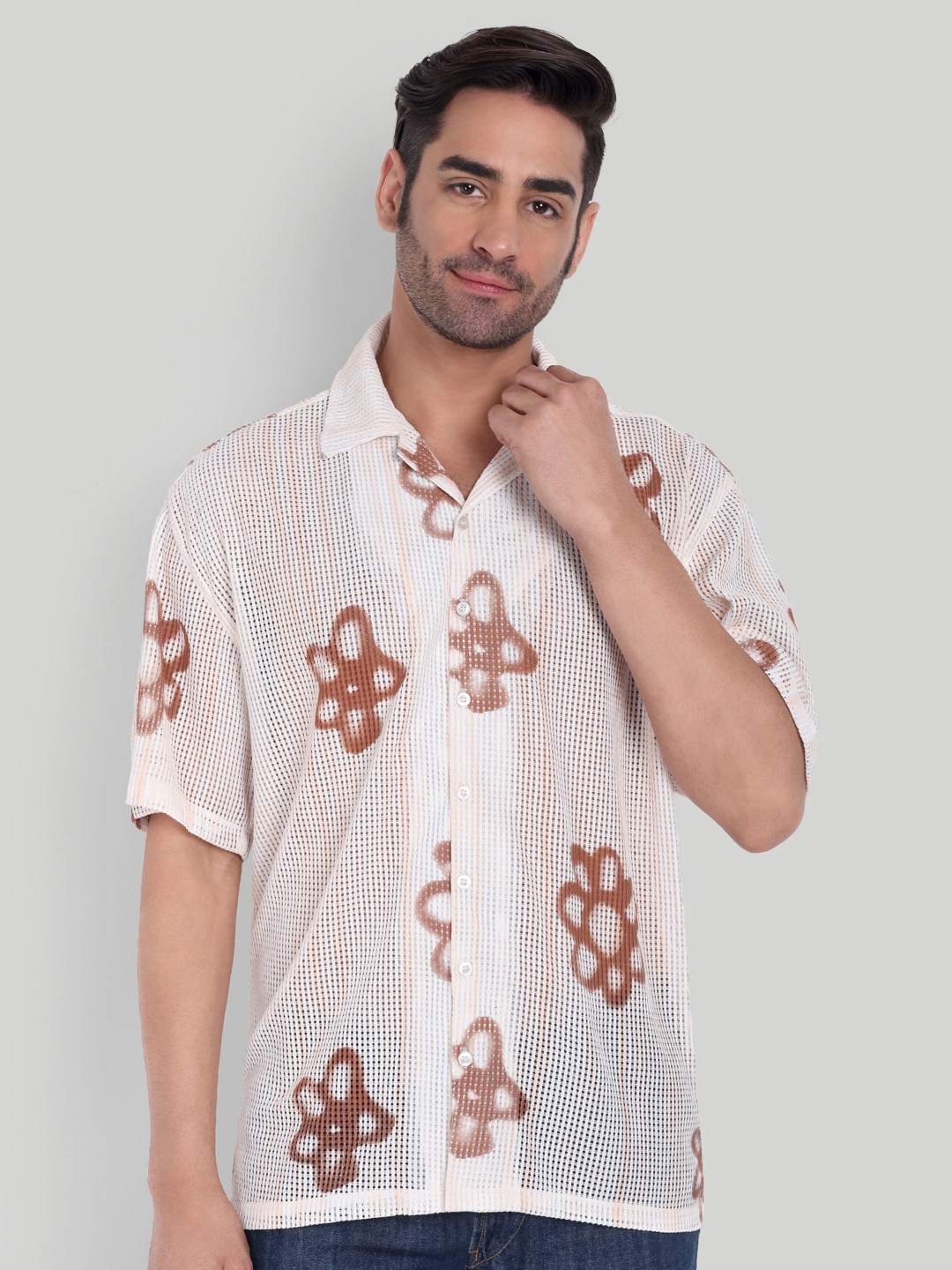 Stysure Men Relaxed Floral Semi Sheer Casual Shirt