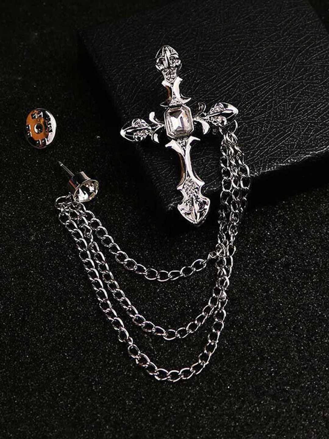 Curren Men Zircon Studded Contemporary Statement Brooch