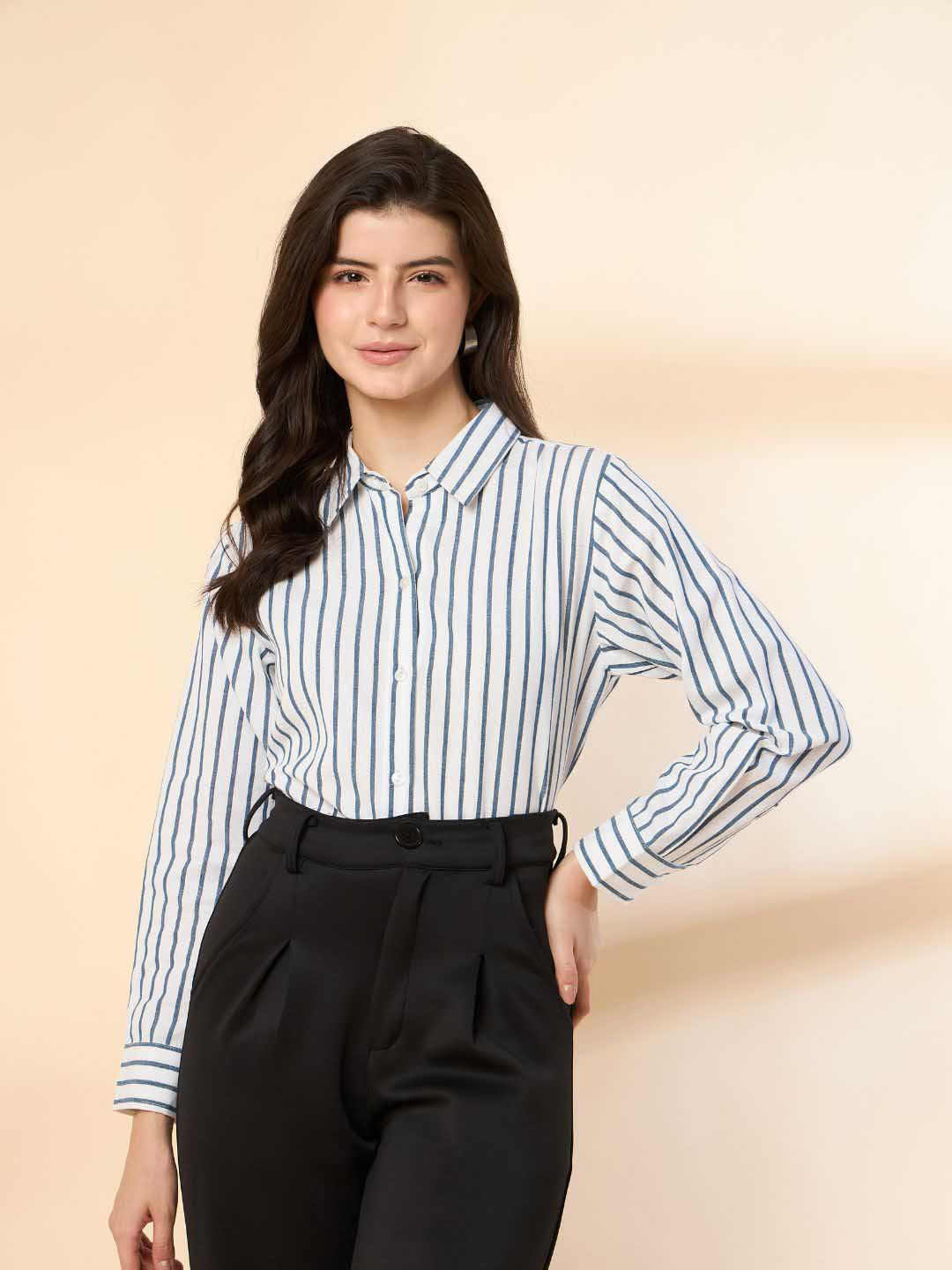 Kiarabel Retail Women Classic Striped Formal Shirt