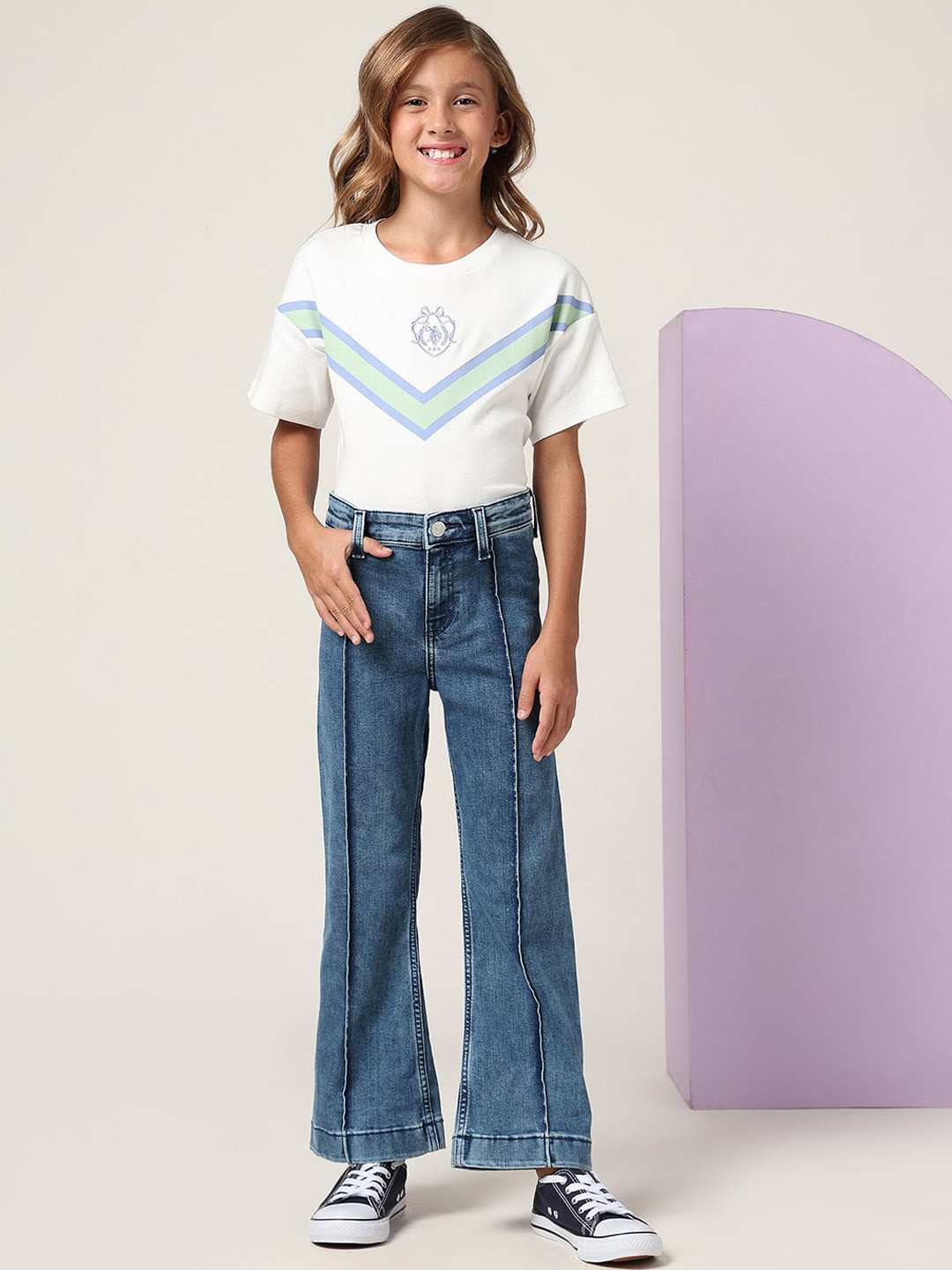 U.S. Polo Assn. Kids Girls Bootcut Mid-Rise Light Fade Clean Look Jeans