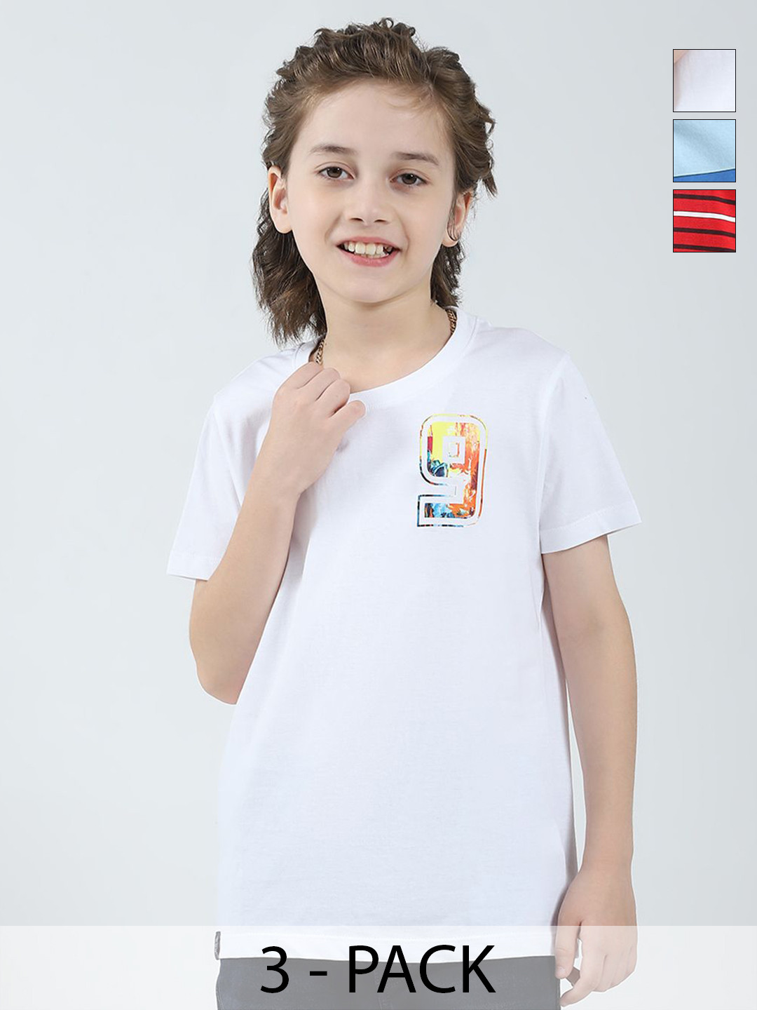 Monte Carlo Boys pack of 3 Printed Extended Sleeves Pockets T-shirt