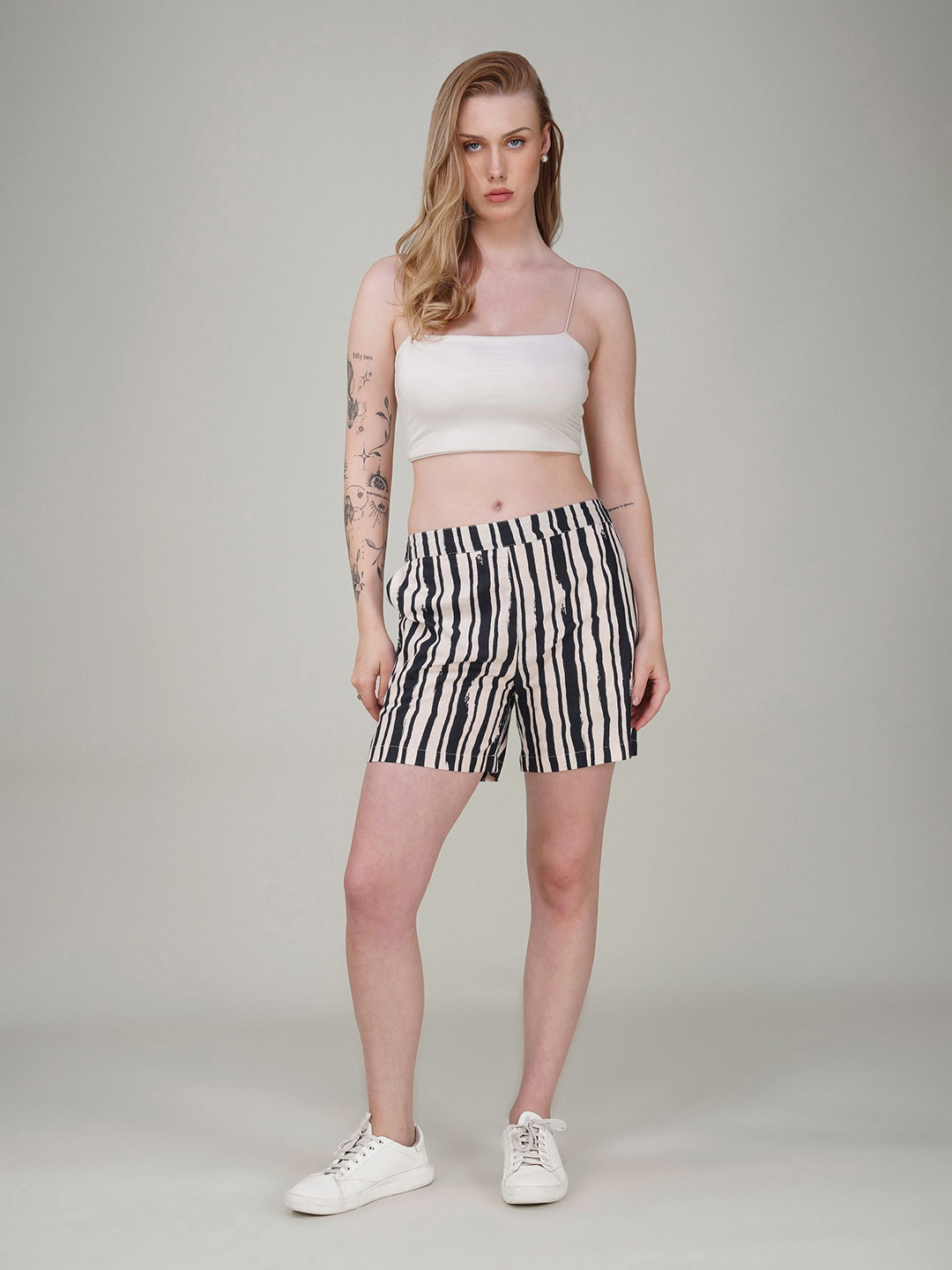 Avor Lifestyle Women Striped Mid-Rise Above Knee Lounge Shorts