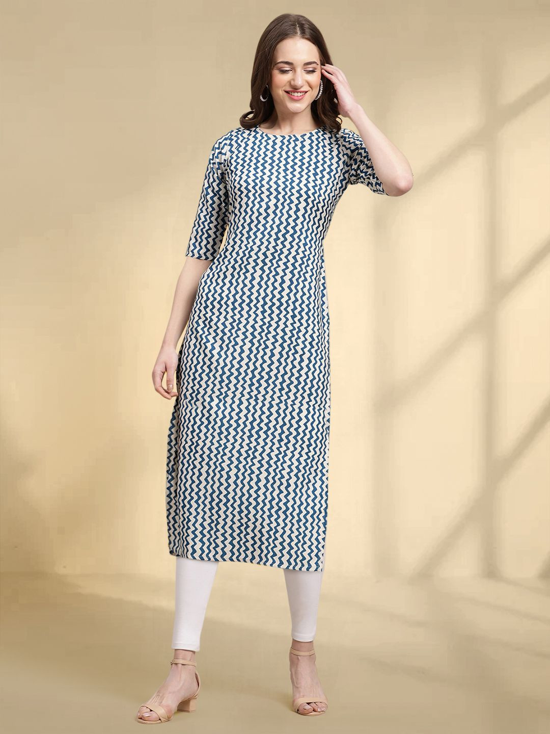 HERE&NOW Chevron Round Neck Straight Kurta