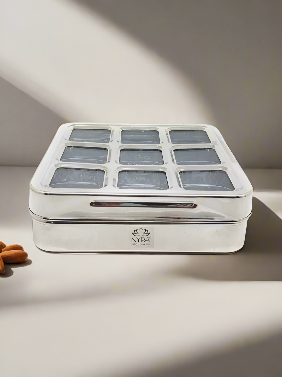 Nyra Kitchenware Stainless Steel 9 Compartment Dry fruit Spice Box