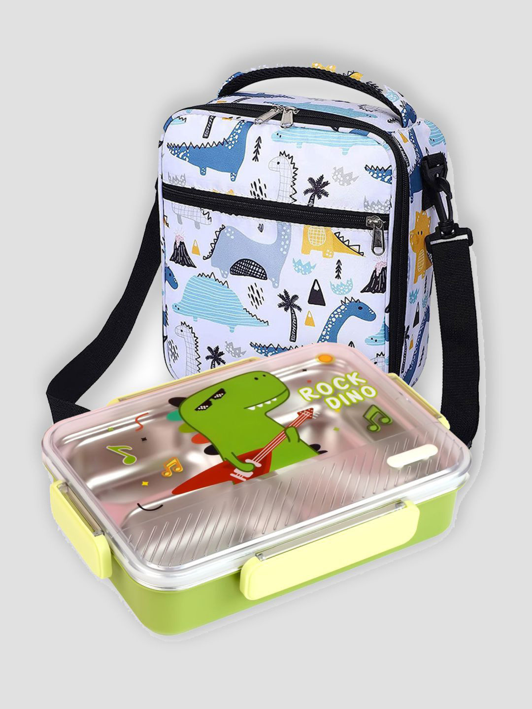 Little Surprise Box LLP Rock Dino Microwave Safe 2PCs Lunch Box With Spoon and Fork