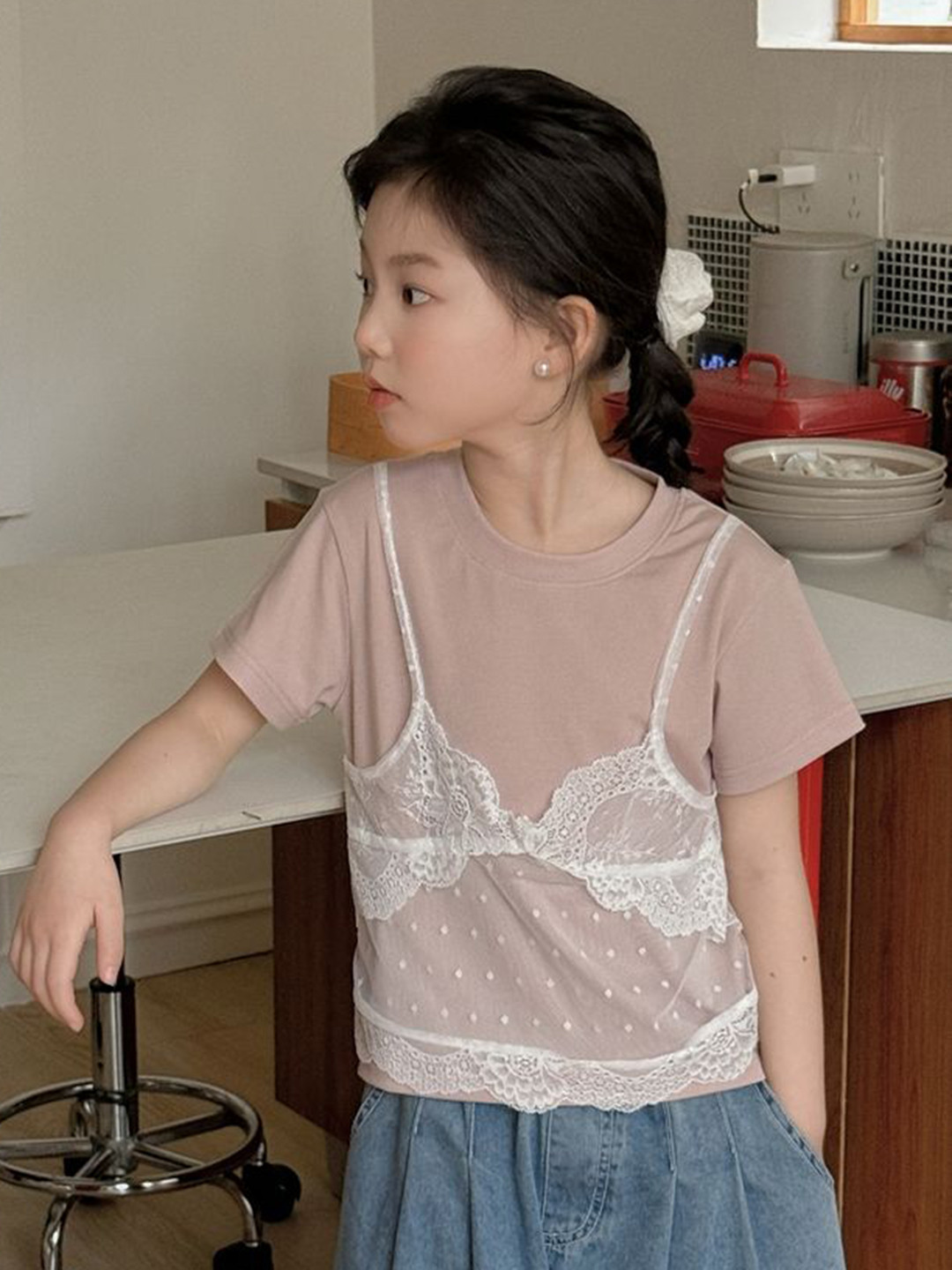 LULU & SKY Girls Lace-Applique Pure Cotton T-shirt