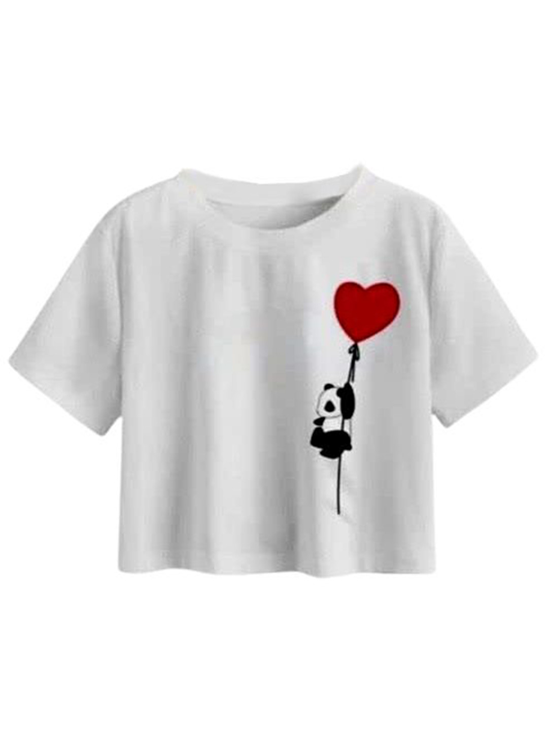 100LUCK Girls Printed Round Neck Half Sleeve Cotton Crop T-shirt