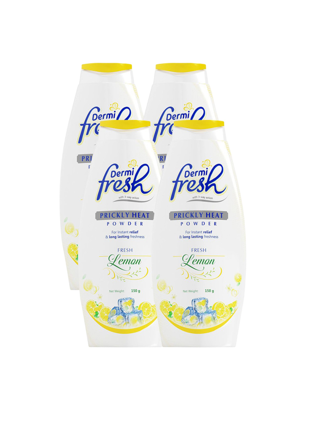 DERMIFRESH Set Of 4 Fresh Prickly Heat Powder For Long Lasting Cooling - Lemon -150 g Each