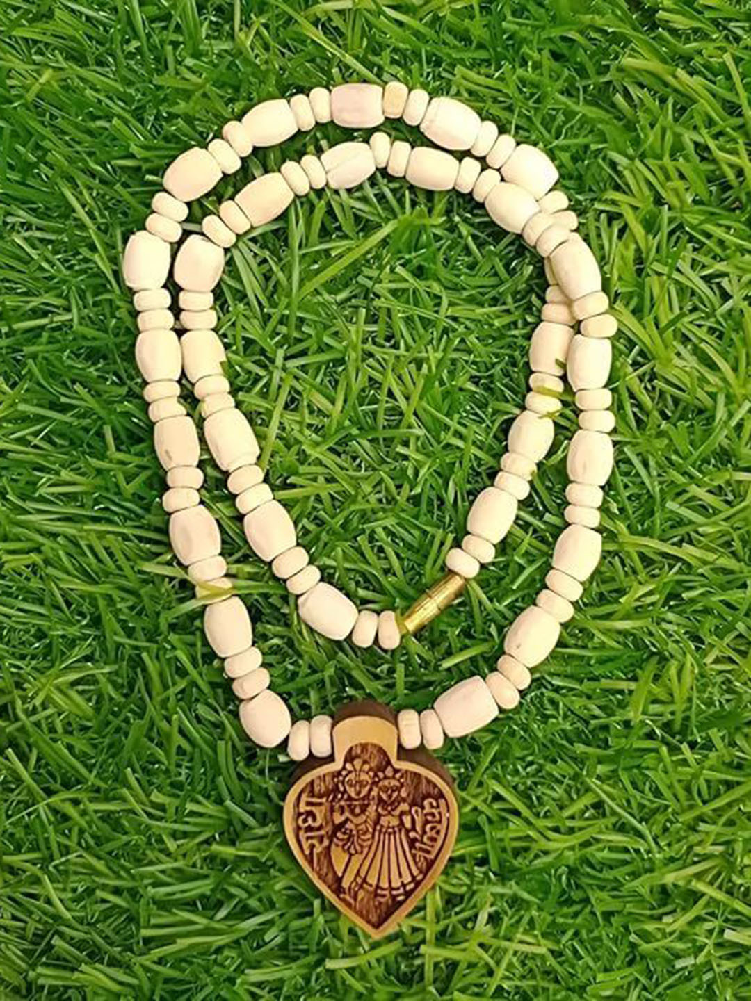 APNA KANHA Radha Krishna Heart Shape Wooden Kanthi Mala Pendants & Chains