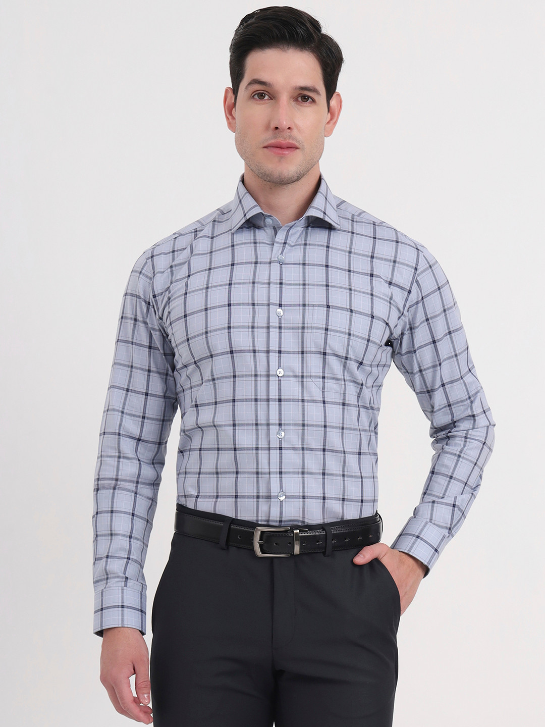 METAL Men Slim Fit Windowpane Checks Checked Formal Shirt