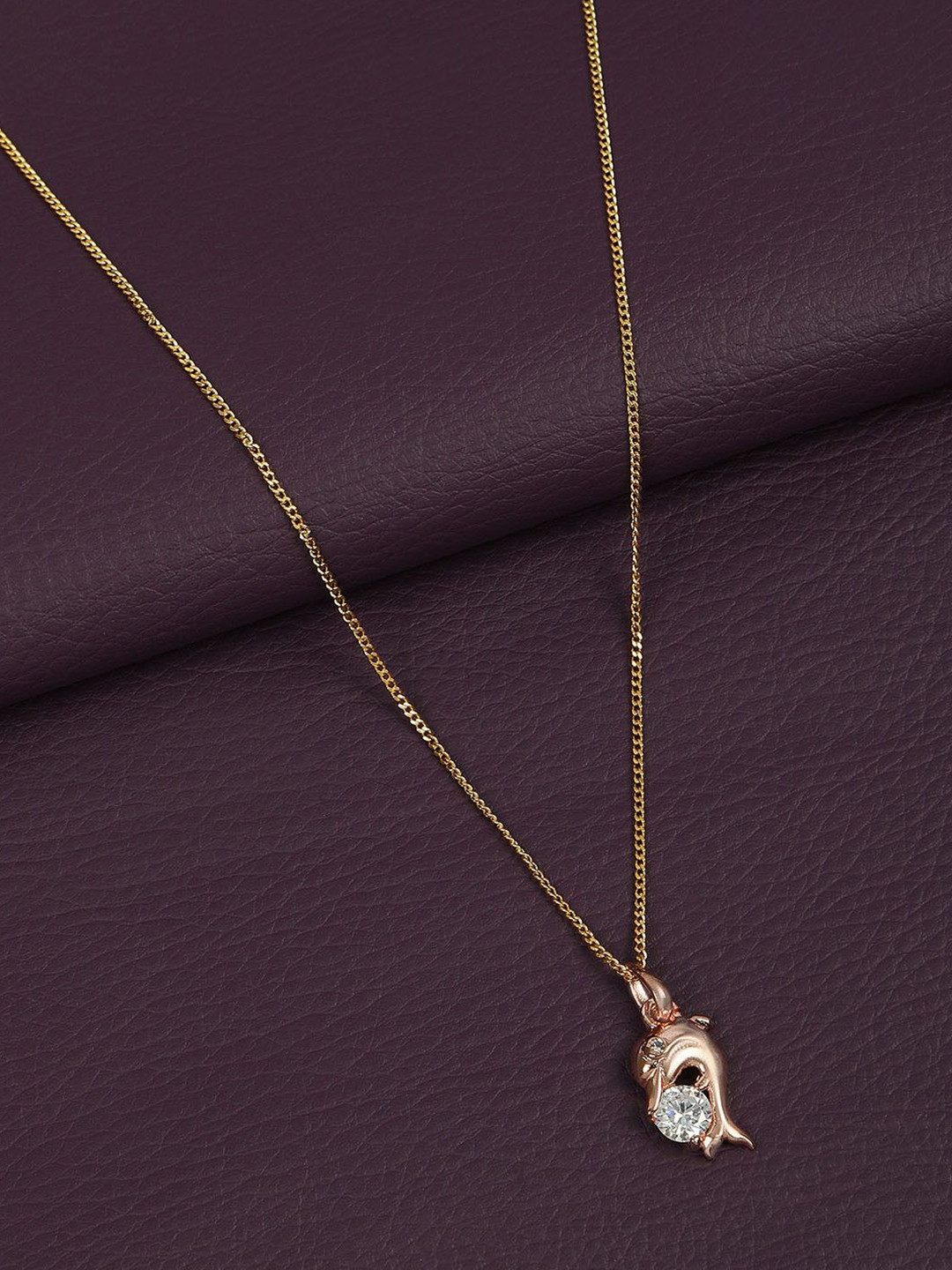 DressBerry Gold-Plated Stone-Studded Dolphin Design Pendant With Chain