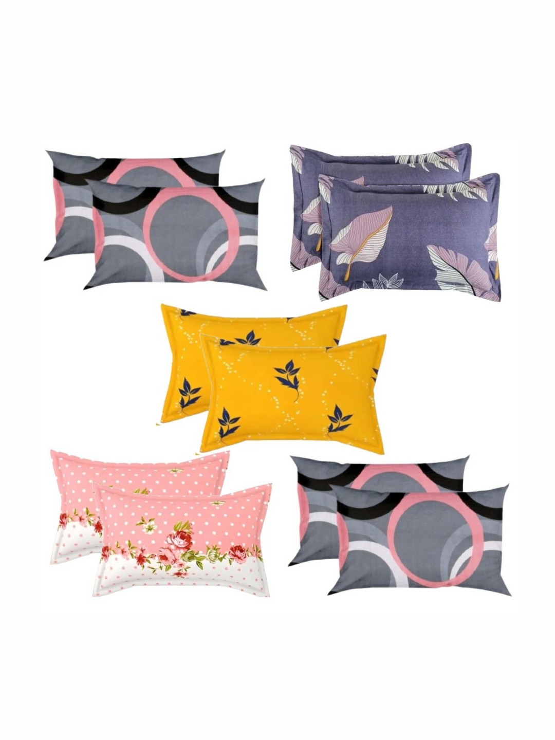 PRTREND White & Yellow 10 Abstract Cotton Linen Rectangle Pillow Covers
