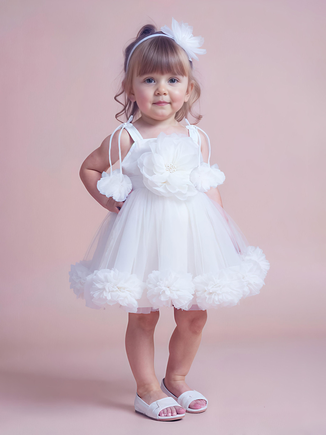 PINK LEAF Kids-Unisex Self Design Shoulder Straps Party Balloon Dress