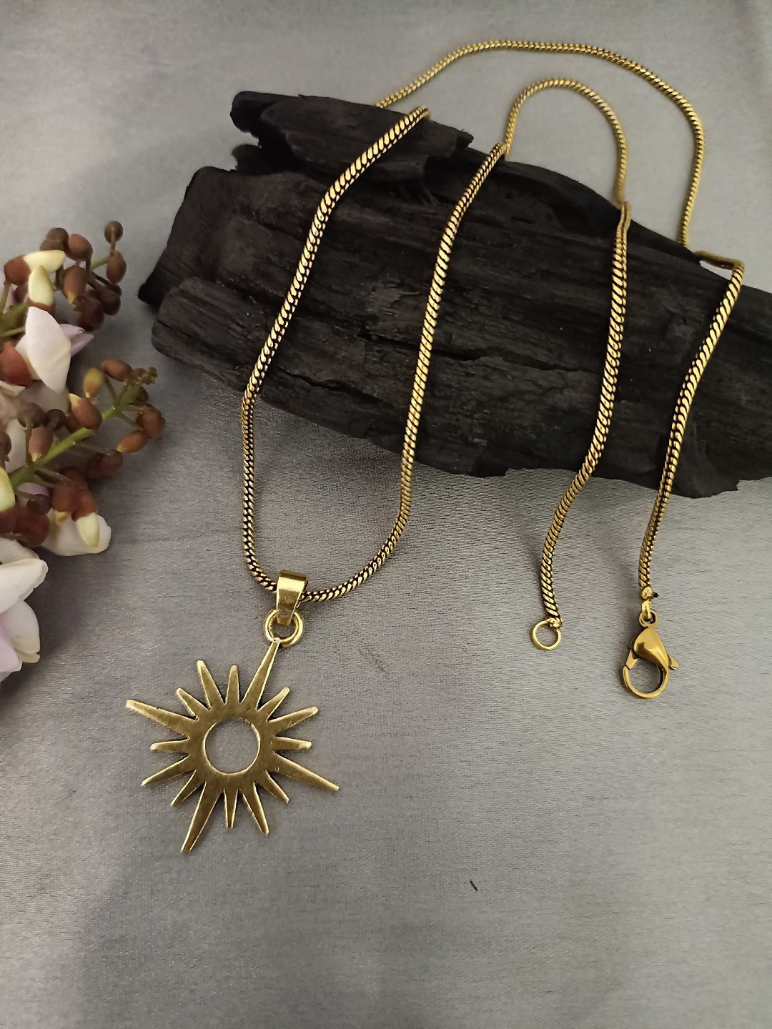 Sanjog Copper-Plated Geometric Sun Rays Celestial Pendant with Chain Necklace