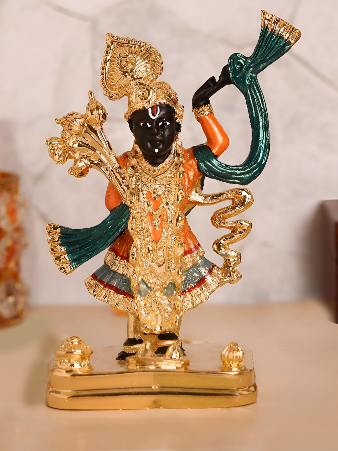 HOUSE OF WEMY Lord Shreenath Ji Gold Polyresin Matte Prayer Room Small Showpiece -