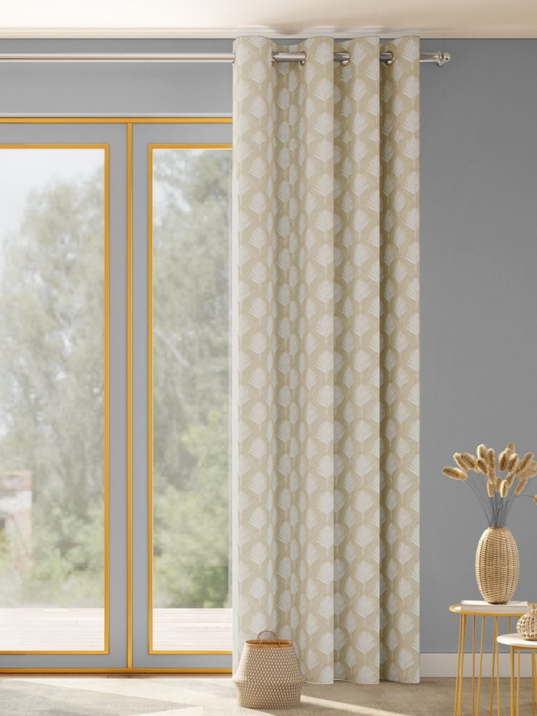 haus & kinder Palm Charm Beige & White Embroidered Room Darkening Door Curtain