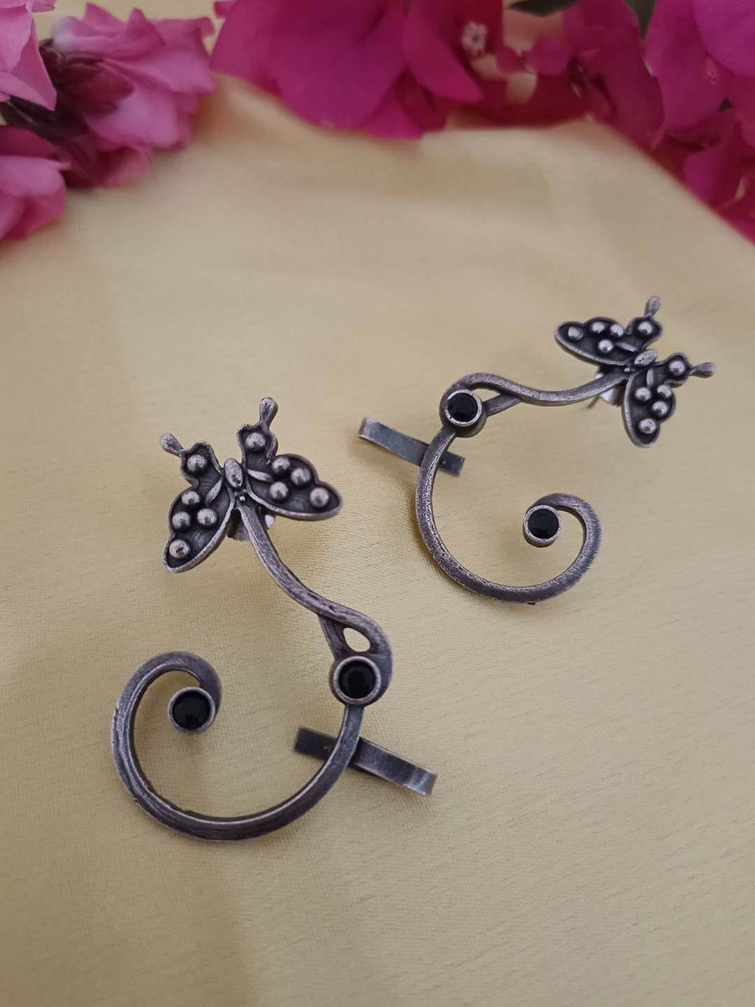 Sanjog German Silver-Plated Contemporary Oxidised Quirky Ear Cuffs