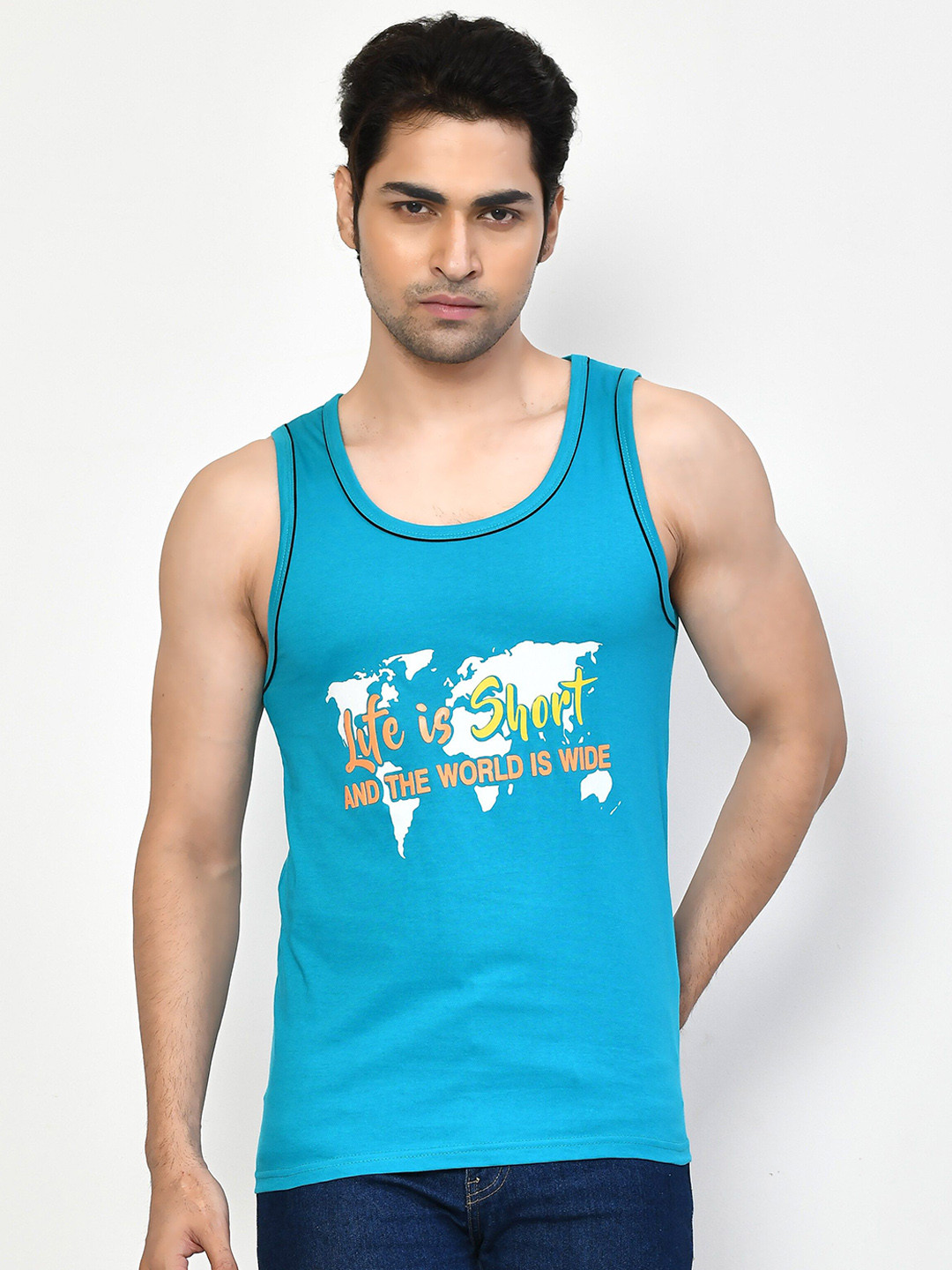 RAPL Printed Cotton Gym Vest Printed_Sando_Navy Blue_S