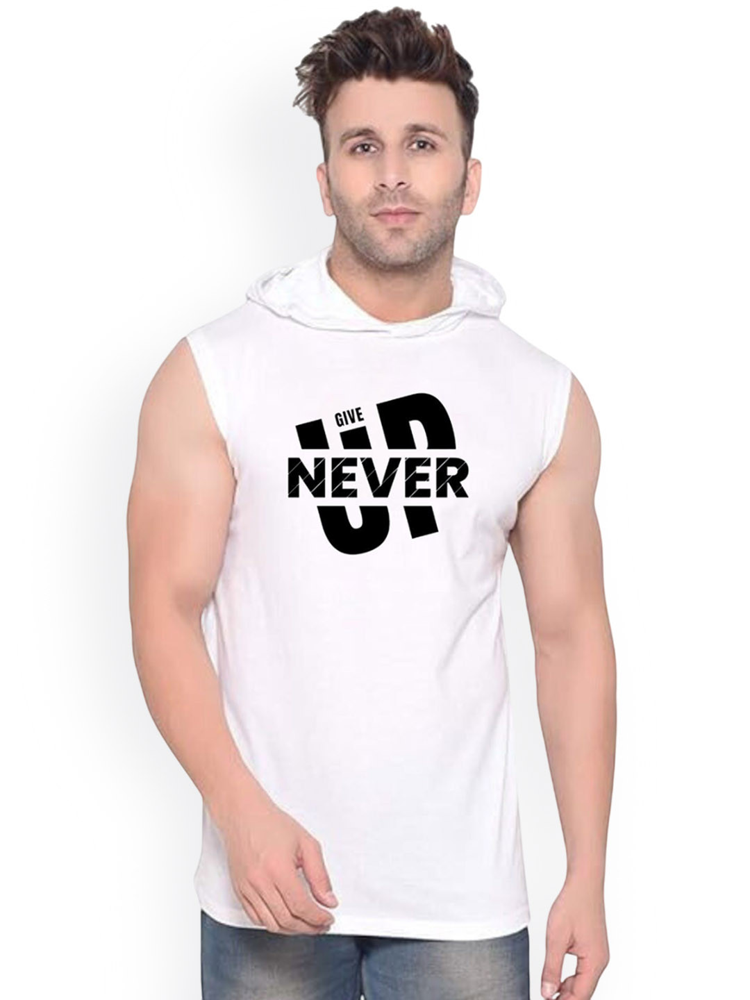Fashnobic Never Give Up Printed Gym Vest K__print-32_gym_vest_white