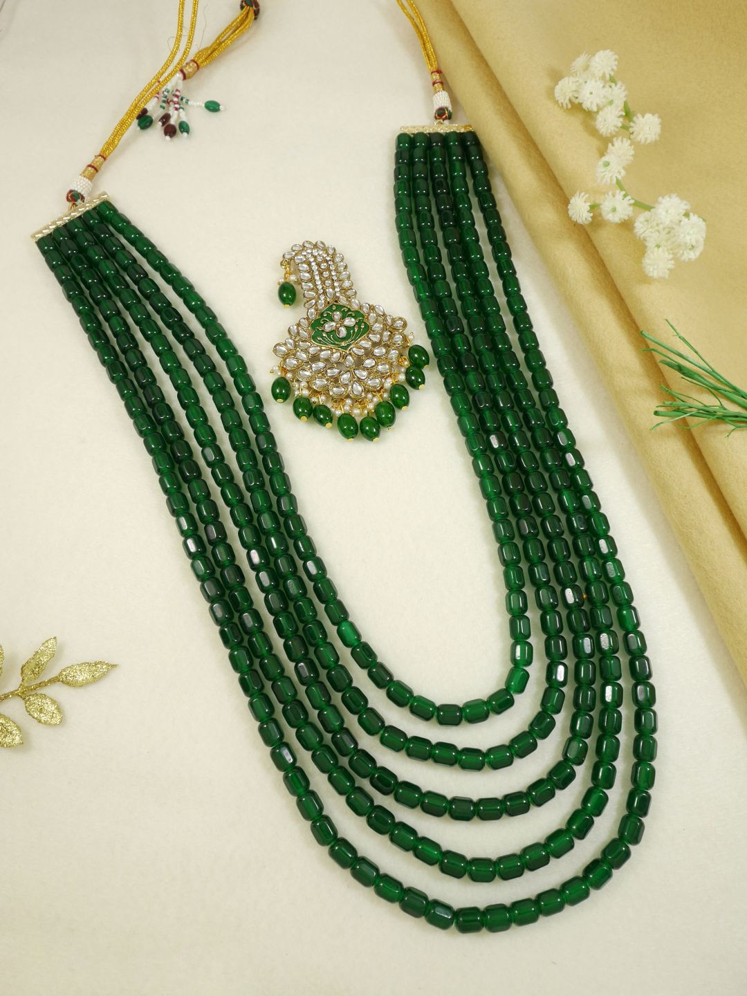 I Jewels Men Multistrand Layered Necklace with Safa Kalangi Brooch