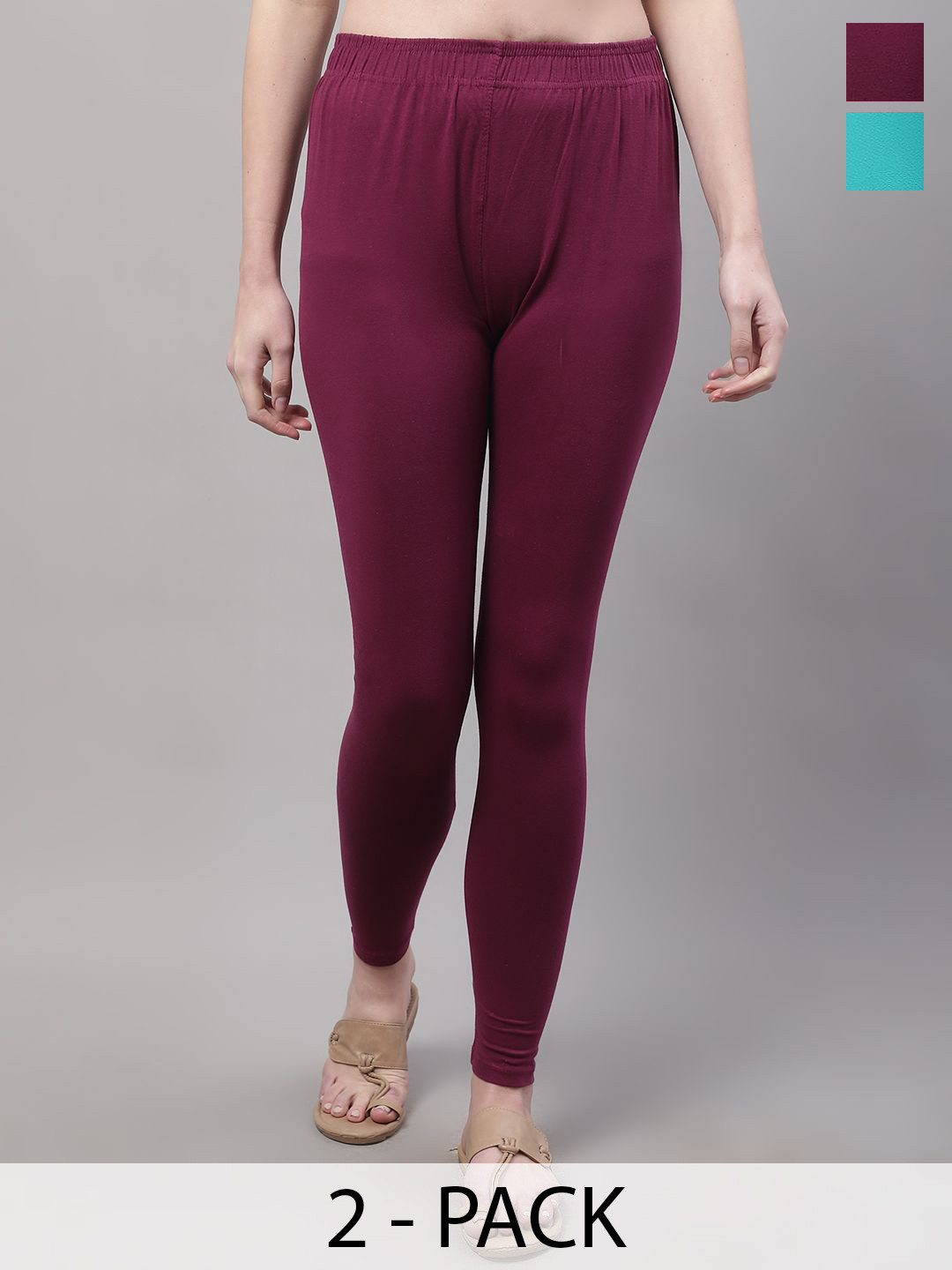 Valles365 by S.C. Pack Of 2 Cotton Mid-Rise Ankle-Length Leggings