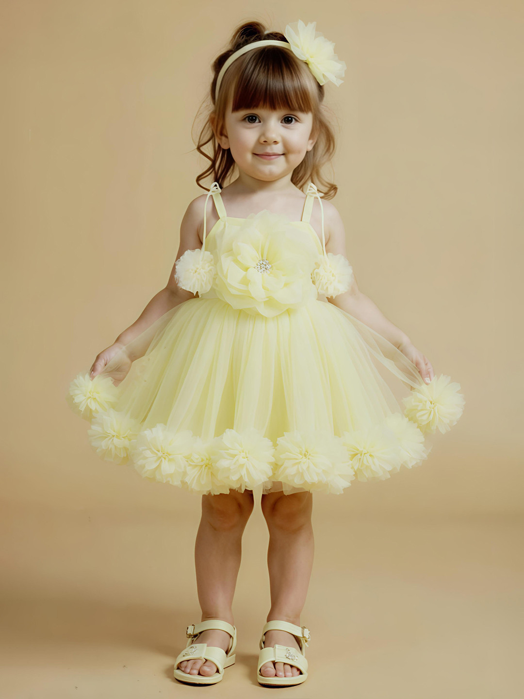 PINK LEAF Girls Lemon Shoulder Straps Applique Fit and Flare