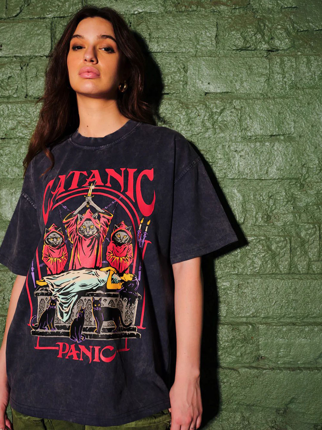 Bonkers Corner Women Catanic Oversized T-shirt