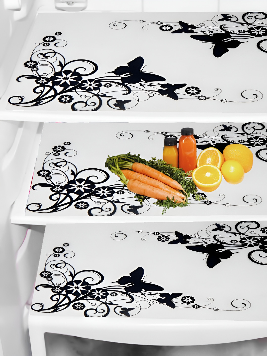 Aura White & Black Set of 3 Piece Printed Heat Resistant Fridge Mats