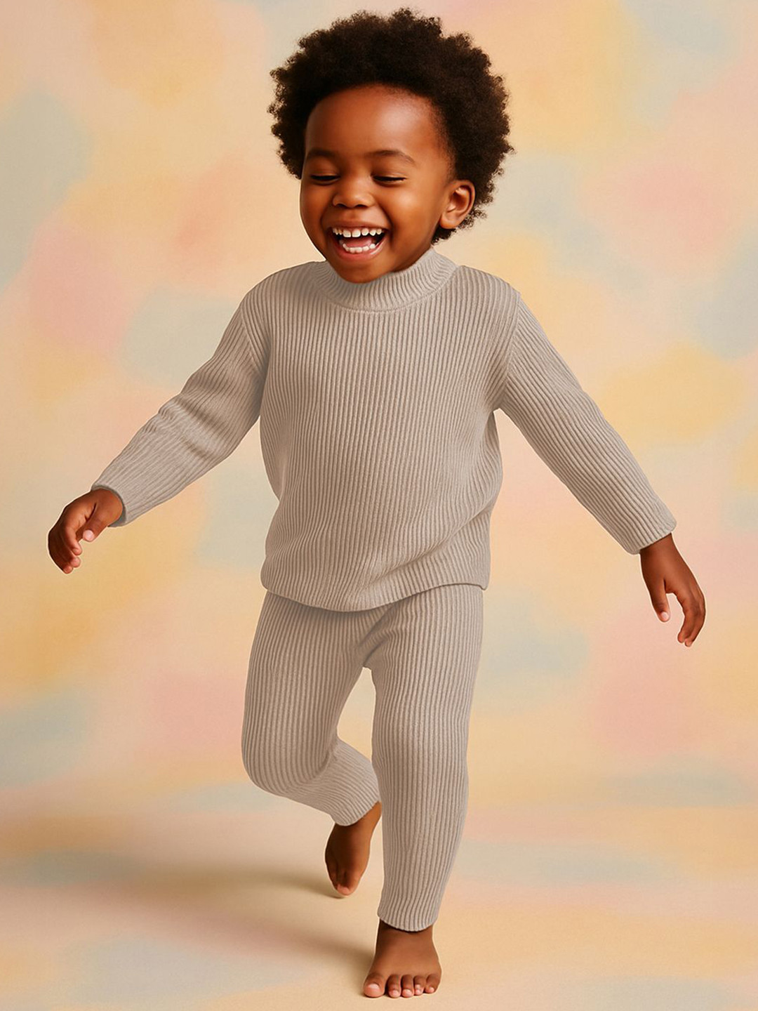 MiArcus Infants Kids Thermal High Neck Top & Pajama Set Beige