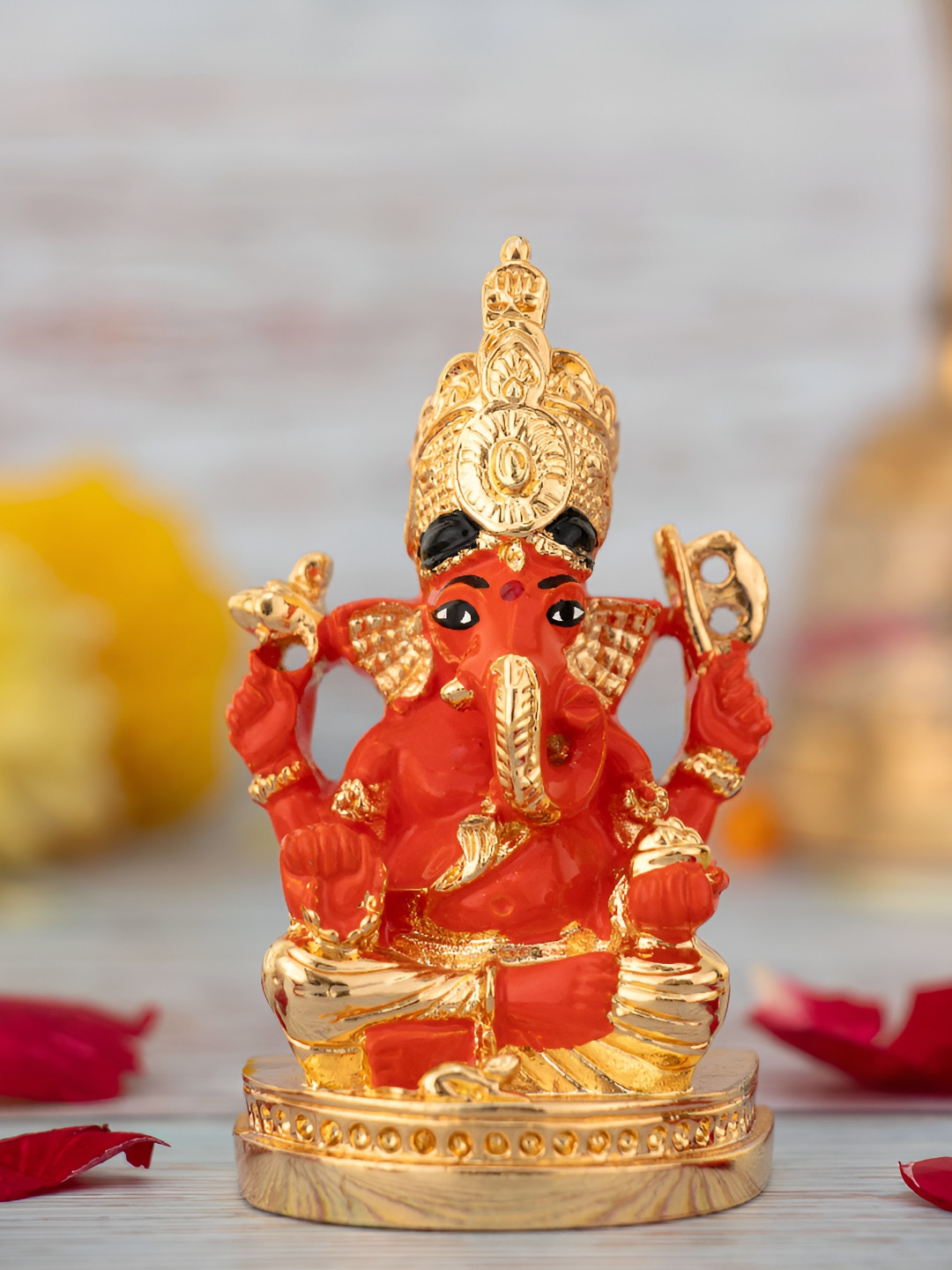 HOUSE OF WEMY Siddhi Vinayak Ganesha Orange Polyresin Natural Prayer Room Small Showpiece -