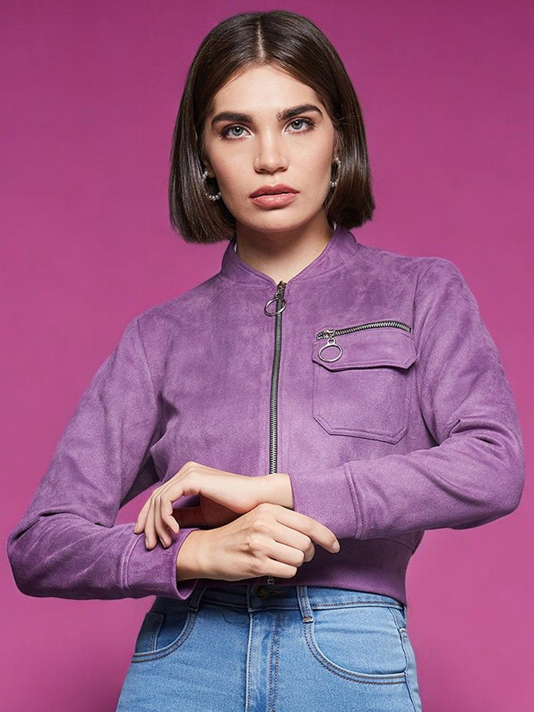 DressBerry Mandarin Collar Crop Tailored Jacket