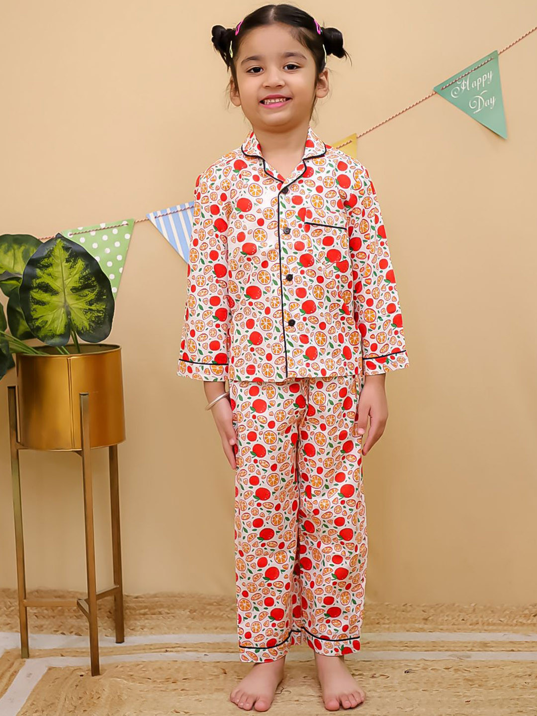 UNBIND Cherry Girls Conversational Printed Pure Cotton Night suit