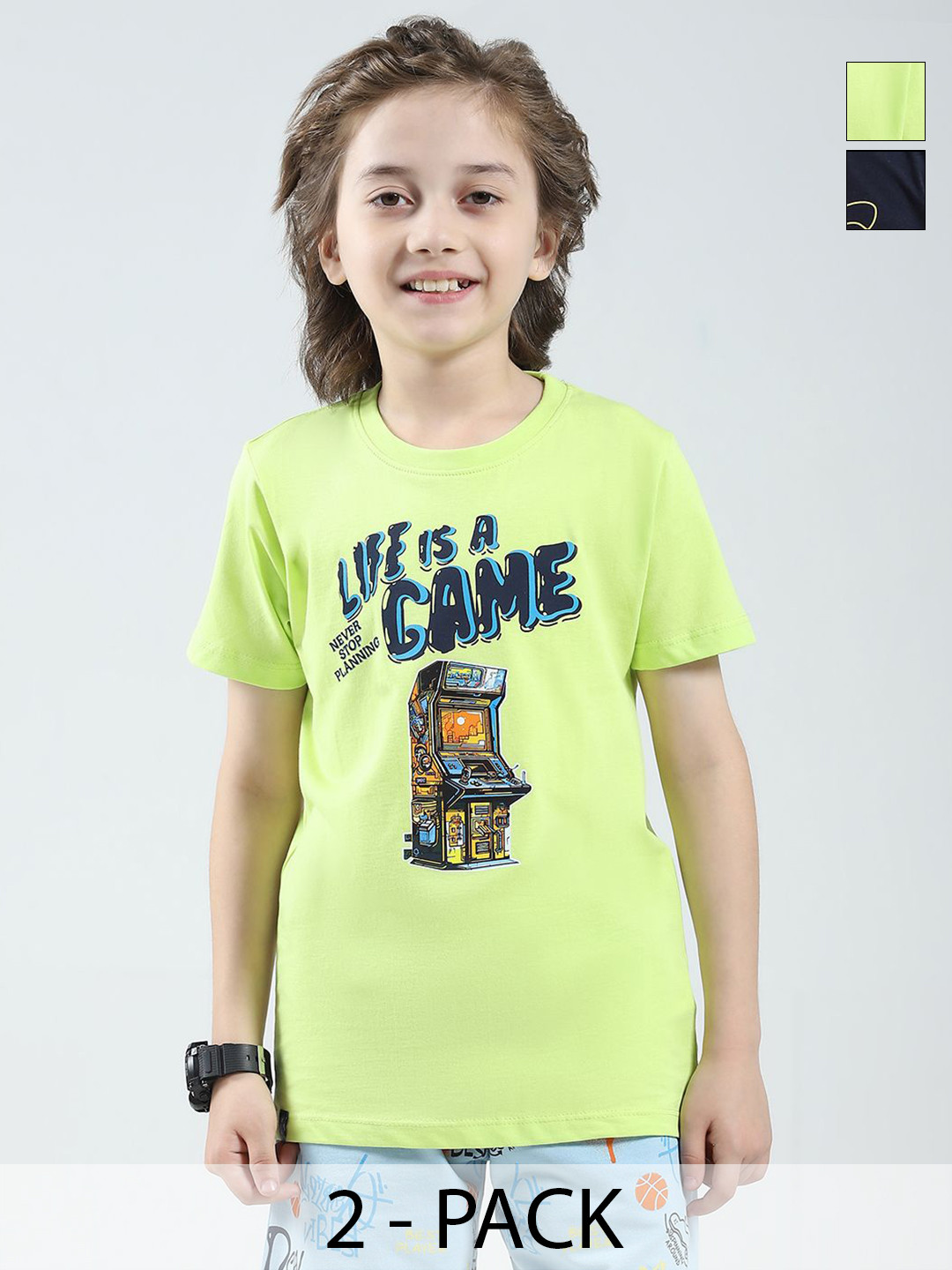 Monte Carlo Boys Pack Of 2 Typography Printed Round Neck Short Sleeves Raw Edge T-shirt