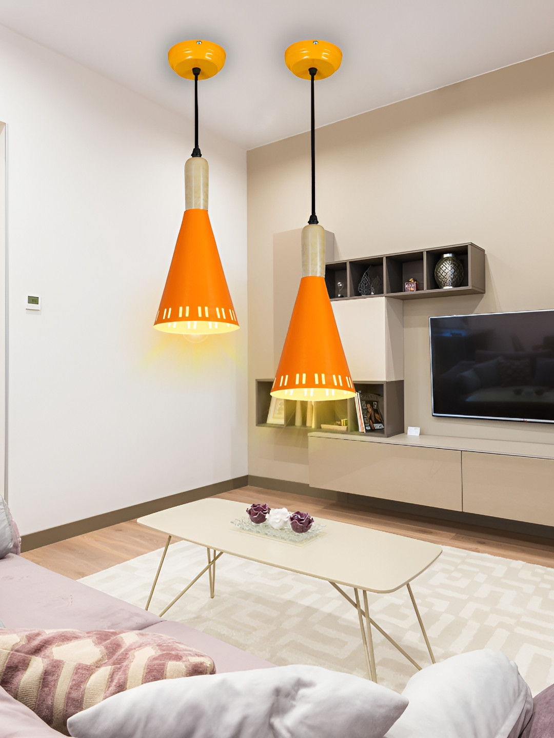 KINIS Modern and Unique Style 2 Pcs Orange Aluminium Quirky Ceiling Lamp