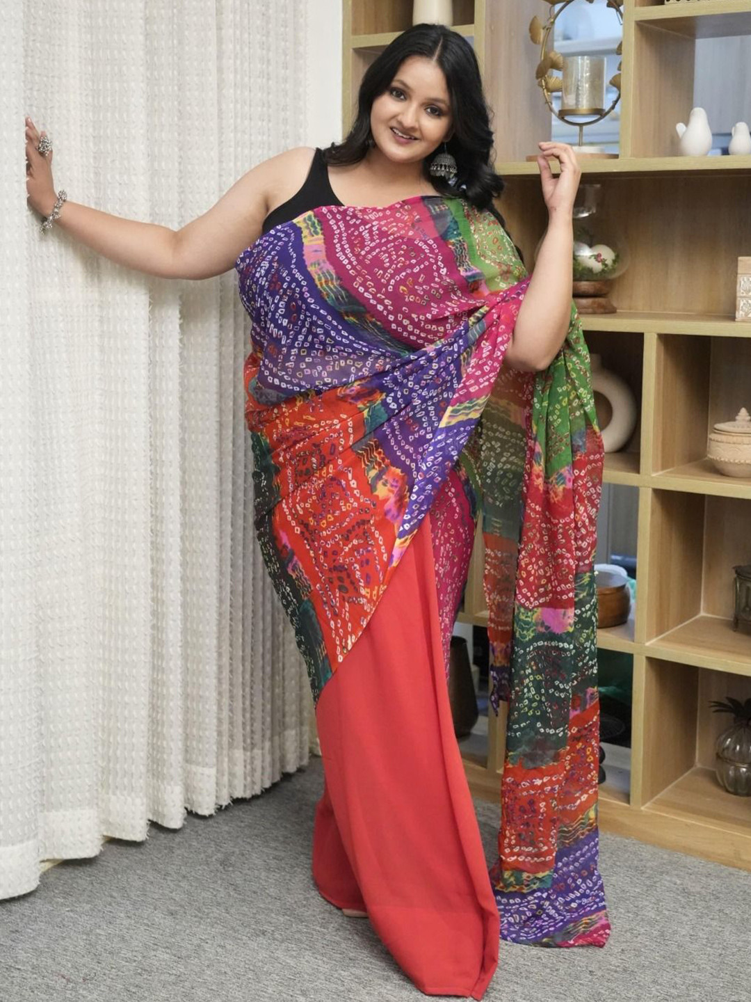 Swadeshi Shringaar Colourful Bandhani Georgette Saree