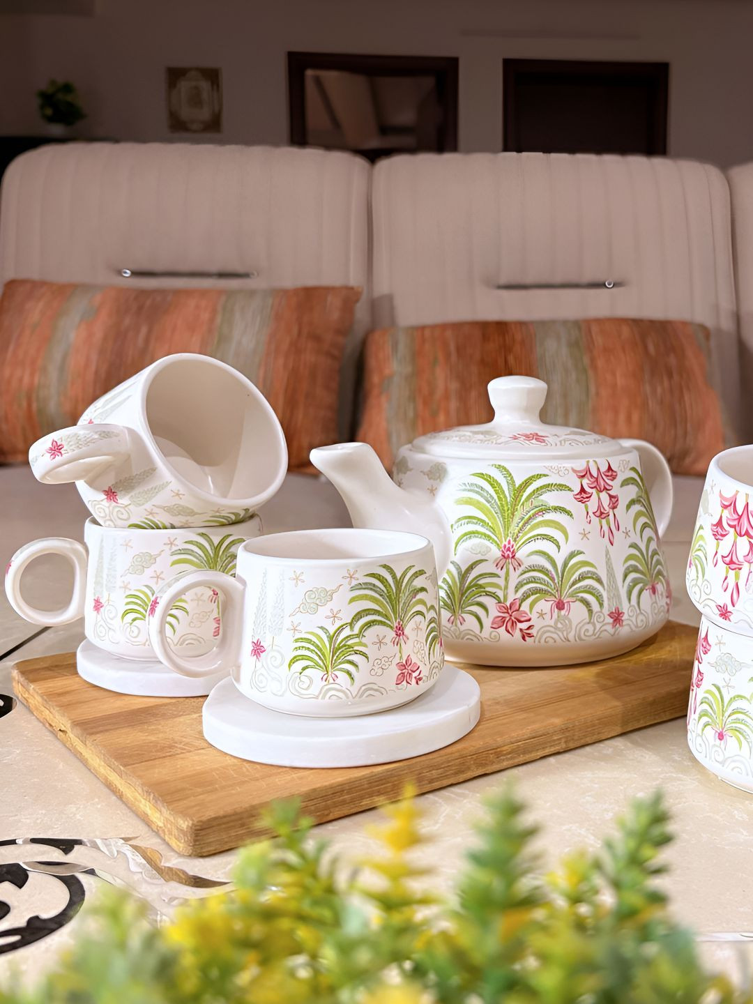 Ekaura White 2025 Printed Tea Set of