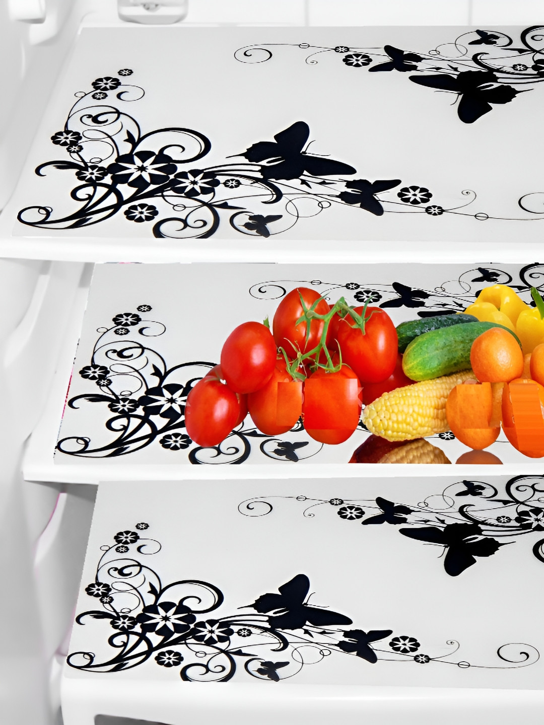 Aura White Set of 3 Piece Printed Heat Resistant Fridge Mats