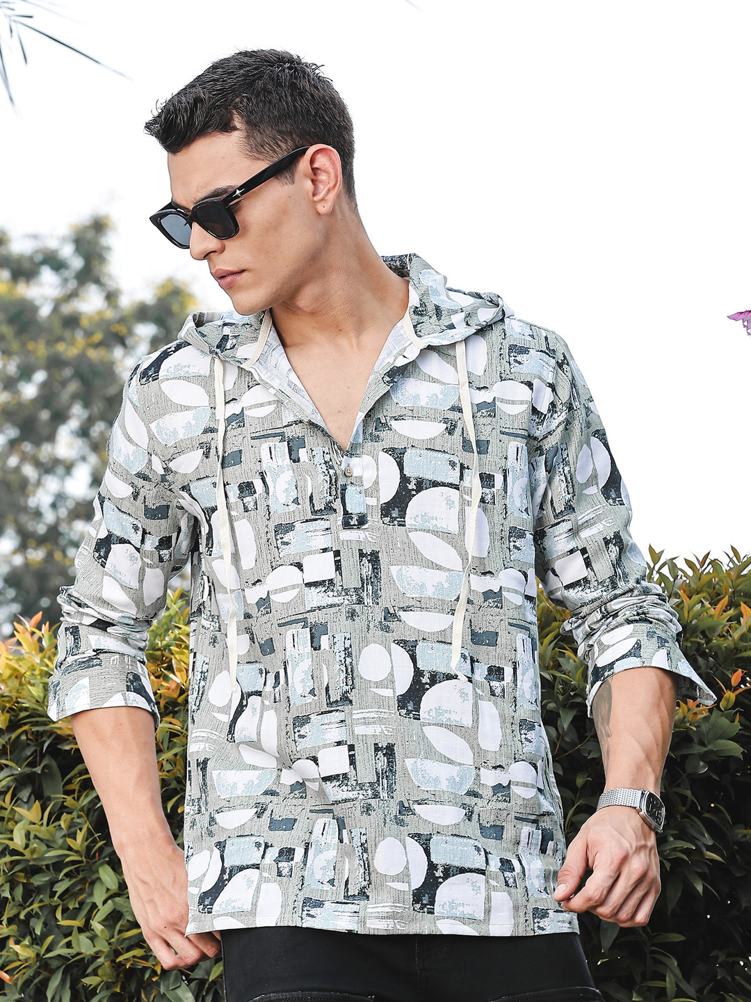 Thomas Scott Premium Abstract Printed Hooded Oversized Fit Shirt