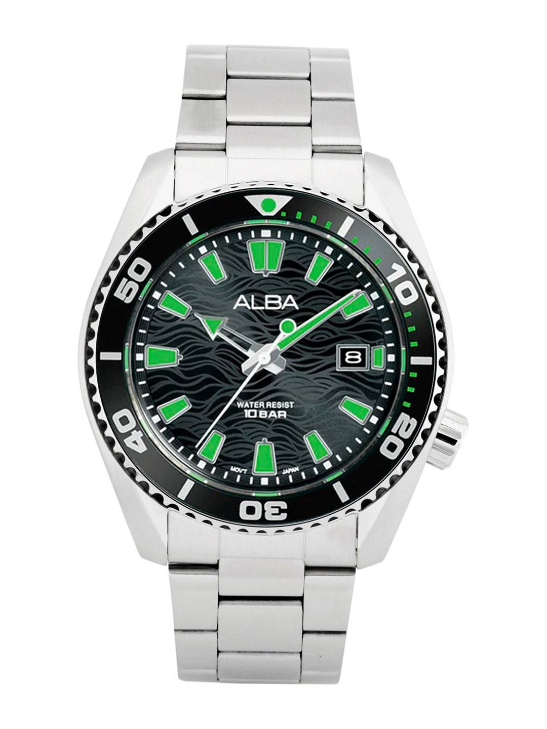 Alba by seiko Black Surf Dial with Black & Green Rotating Bezel AS9R75X1