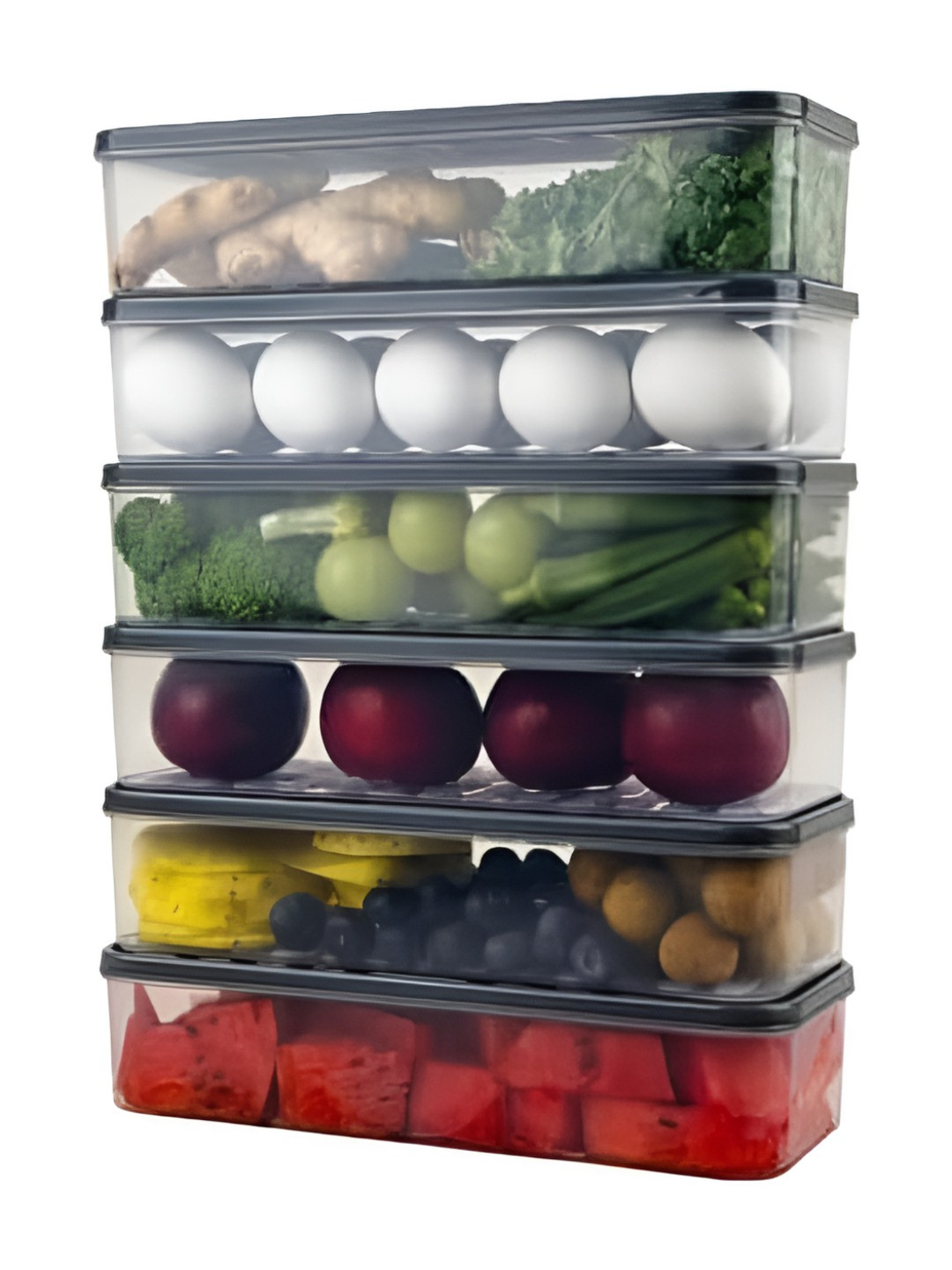 Aura Set of 6 Grey Airtight Plastic Fridge Storage Containers 1200 ml