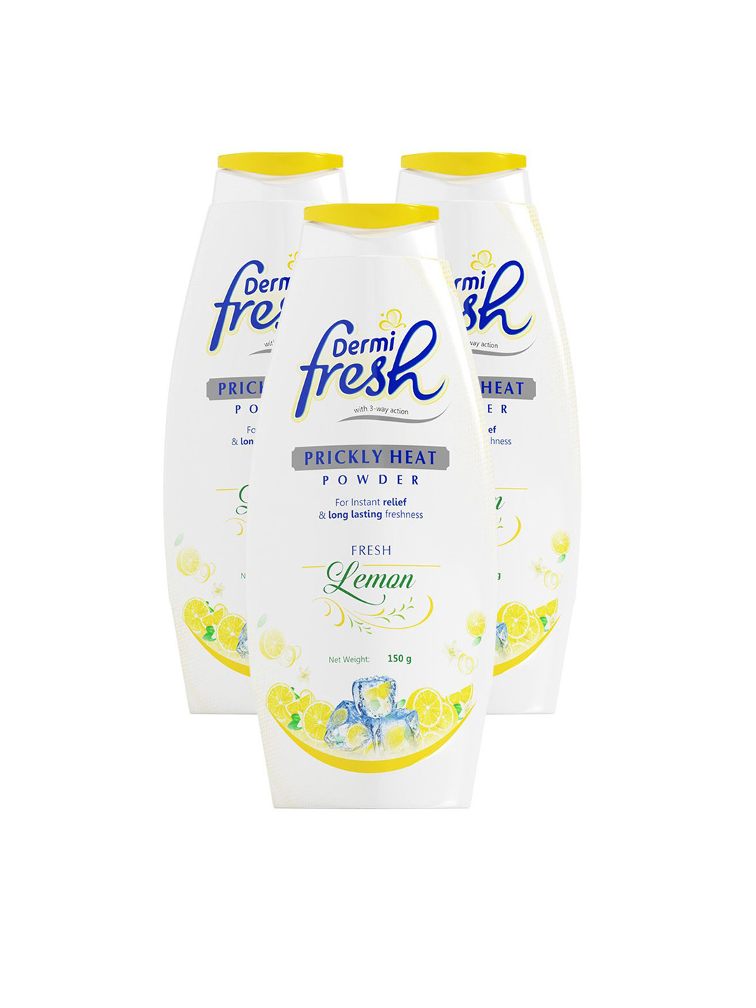 DERMIFRESH Set Of 3 Fresh Prickly Heat Powder For Long Lasting Cooling - Lemon -150 g Each