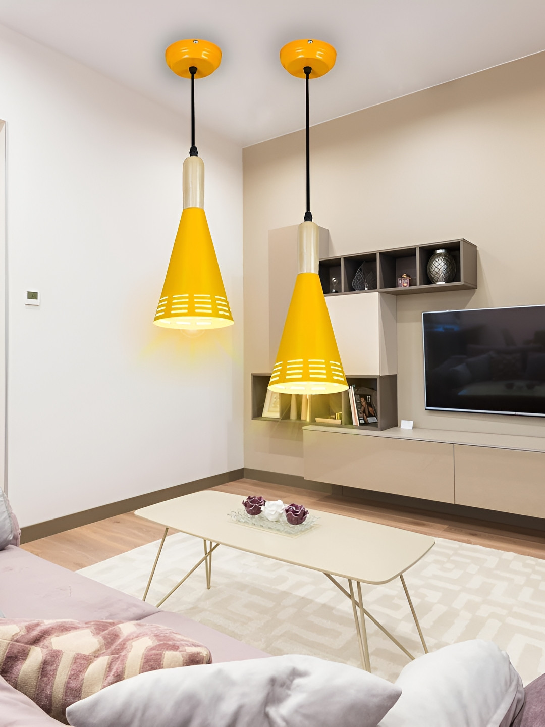 KINIS Yellow & White Triangle Shaped Aluminium Ceiling Lamp