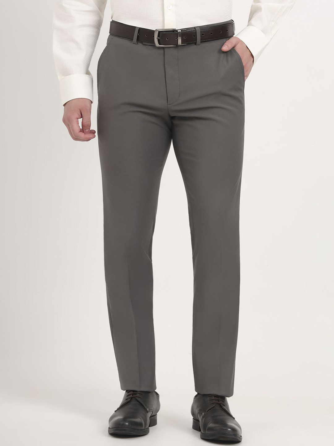 METAL Men Solid Mid-Rise Slim Fit Flat-Front Formal Trousers
