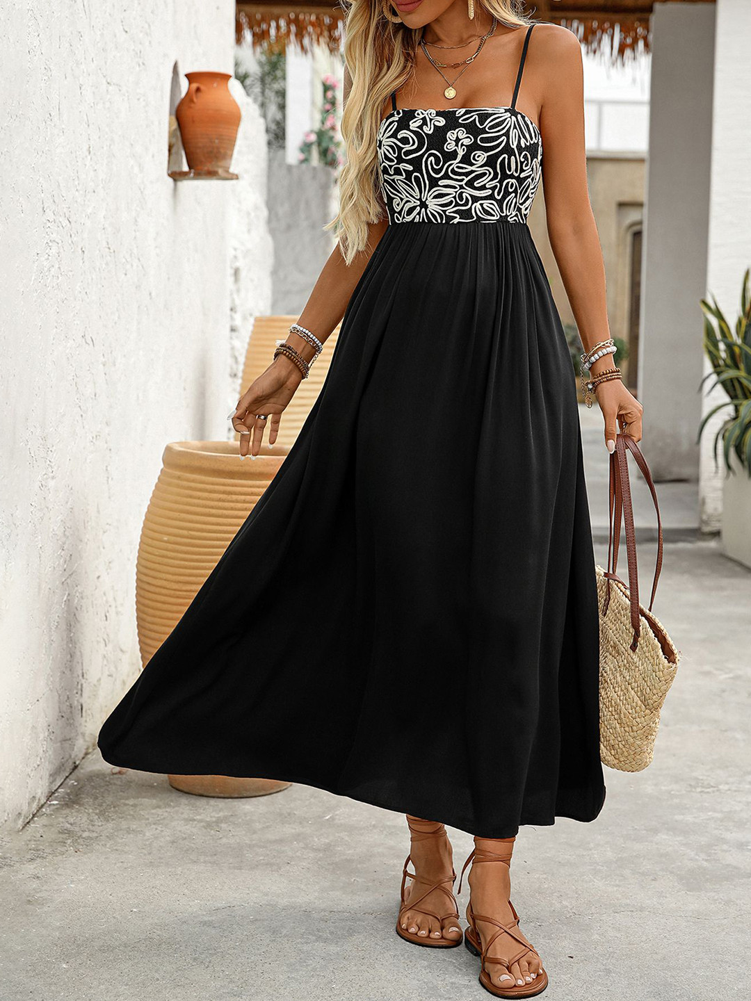 Routes by All About You Women Solid A-Line Flared Maxi Dress