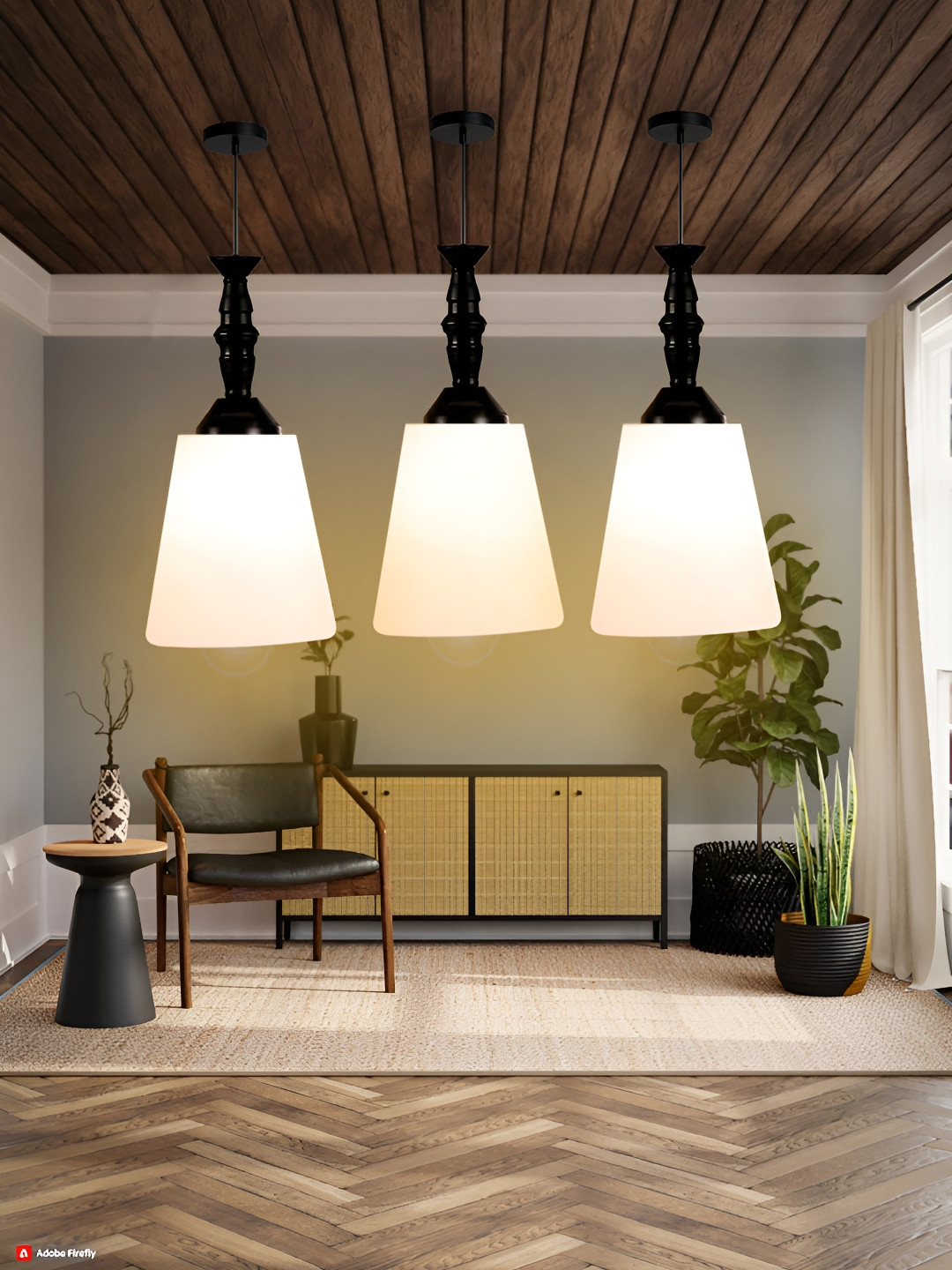 KINIS 3 Pcs Modern and Unique Style Black & White Quirky Ceiling Lamps